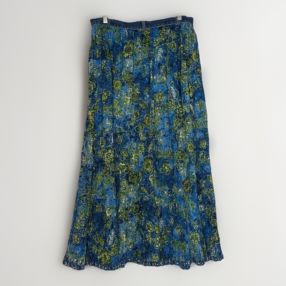 VTG 90s Prairie Chambray Tiered Midi Skirt Jean Cottagecore Festival 12 Tradwife - Picture 3 of 7